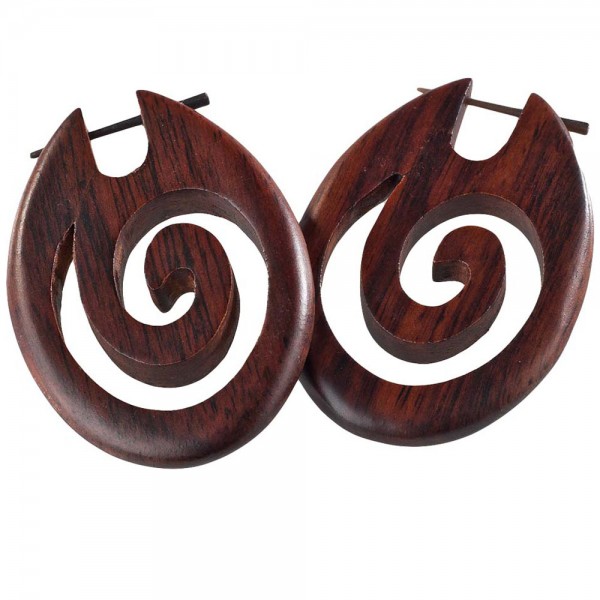 Große Holz Ohrringe Spirale Sono Holz Creolen Naturschmuck Stecker Tribal W17
