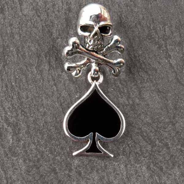 Anhänger Totenkopf Skull and Bones Poker Pik 925 Silber Halskette AS9