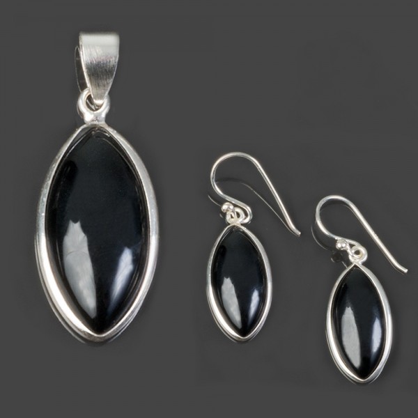 Ohrringe Ohr Hänger Anhänger Onyx 925 Silber Set schwarz SH62