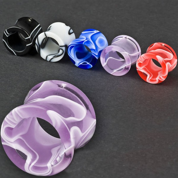 4-12mm Flesh Tunnel Tube Marmor double flared transparent marmoriert Plug AT32c