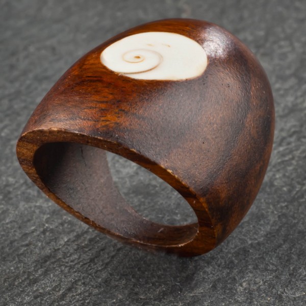 Holz Ring Goa Natur Schmuck Shiva Muschel Fingerring Damenring CR69