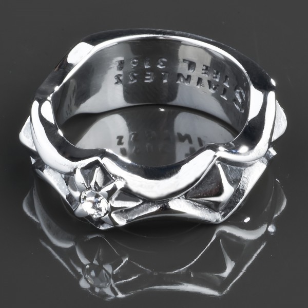 Edelstahl Ring Zirkonia Stern Kristall Rockabilly Fingerring silber Blüte RS38