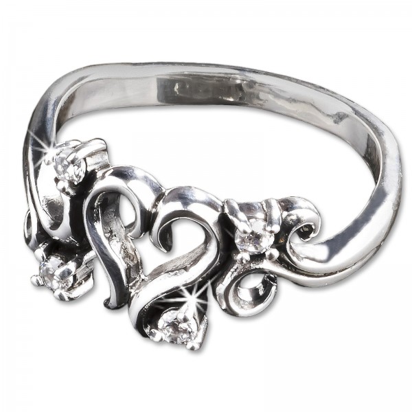 925 Silber Ring Zirkonia Herz Kristall Rockabilly Fingerring SR26