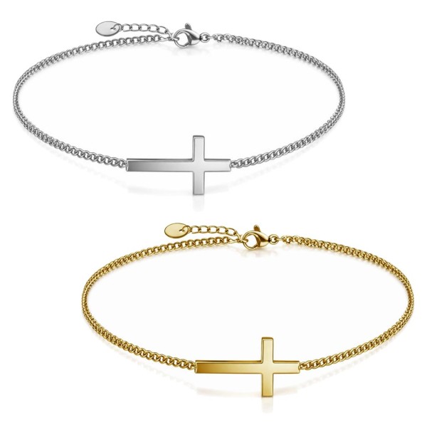 Damen Armband Kreuz Edelstahl Feine Gliederkette Länge verstellbar Geschenk SB17