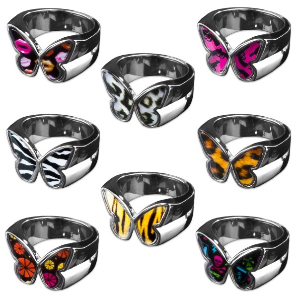 Damen Ring Schmetterling Buntes Motiv Animal Print Muster Fingerring RS47