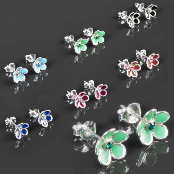 Ohr Stecker Blumen 925 Silber Kinder Mädchen Ohrringe Zirkonia Blüten Z474