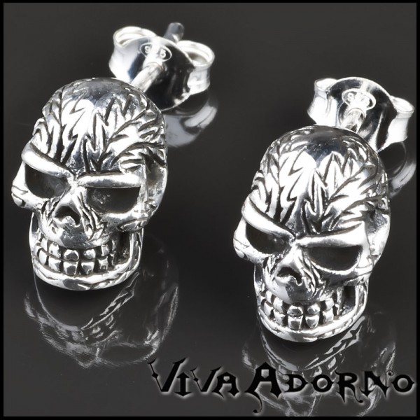 1 Paar 925 Silber Ohrstecker Totenkopf Ohrringe Gothic Biker Skull Schädel Z218