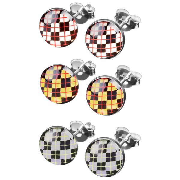 1 Paar Ohr Stecker kariert Rockabilly Karo Edelstahl Ohrringe Caro Z208