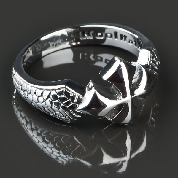 KoolKatana Edelstahl Ring Kreuz Drachen Haut Gothic Fingerring Biker silber RS28