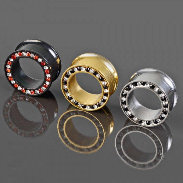 6-18mm Flesh Tunnel Plug Zirkonia Innengewinde double flared Kristall rot Z448