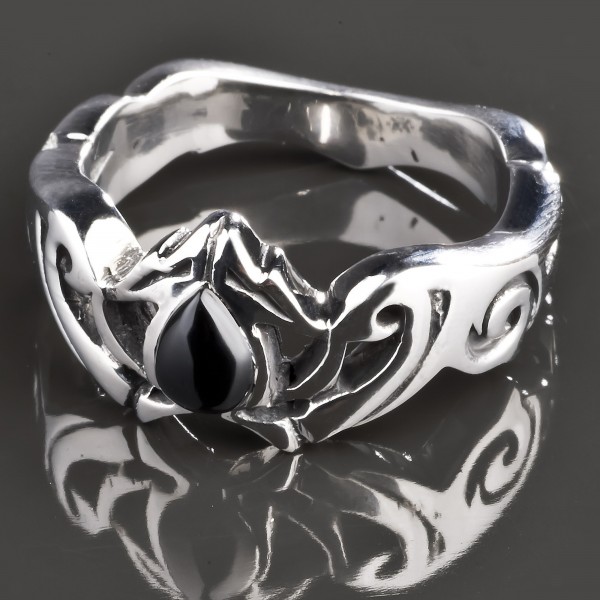 KoolKatana Edelstahl Ring Onyx Tribal Rockabilly Fingerring silber Gothic RS43