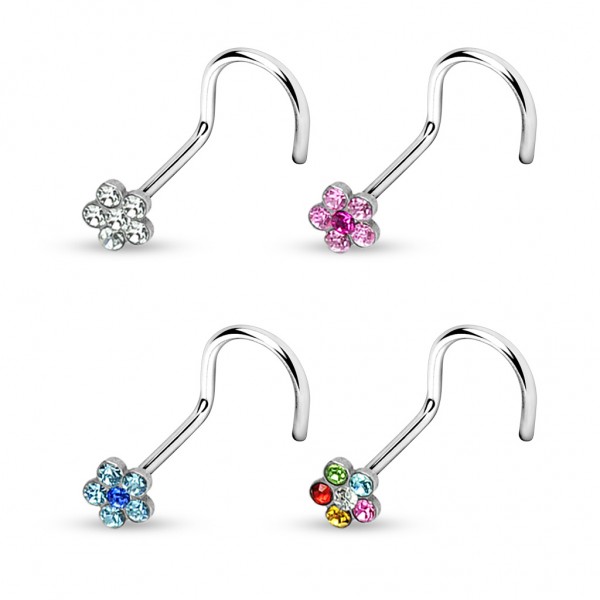 Nasenstecker gebogen Zirkonia Blume Kristall Strass Nasen Piercing Blüte Z328