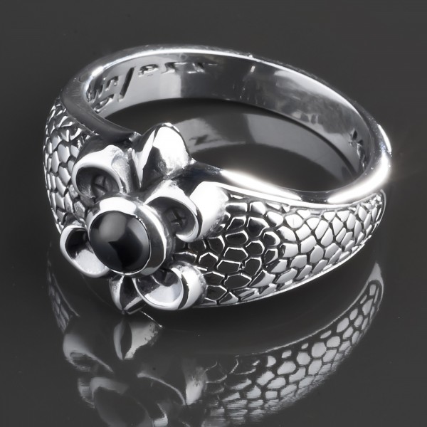 KoolKatana Edelstahl Ring Onyx Lilien Gothic Fingerring Biker schwarz RS36