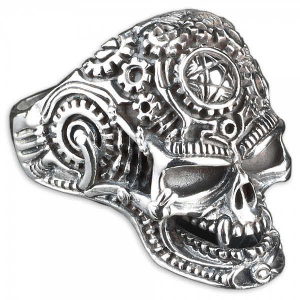 925 Silber Ring Totenkopf Pentagramm Vampir Cyborg Biker Gothic Rock Tattoo SR20