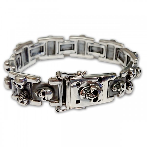 925 Silber Armband Massiv Totenkopf Knochen Schädel Totenköpfe Biker Gothic SB12