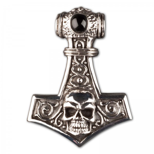 925 Silber Anhänger Thorshammer Mjölnir Totenkopf Thor Hammer Skull Biker AS23a