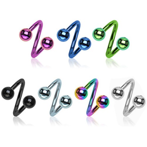 1,2mm Lippen Piercing Labret Spirale Twist Doppel Kugel Ohr Titan Twister Z400