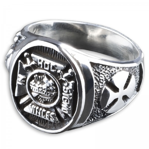 925 Silber Ring Tempelritter Freimaurer Totenkopf Eisernes Kreuz Siegelring SR35