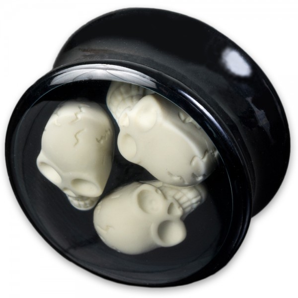 10-24mm Flesh Tunnel Totenköpfe 3D Plug Skull Totenkopf weiß Ohr Piercing Z421