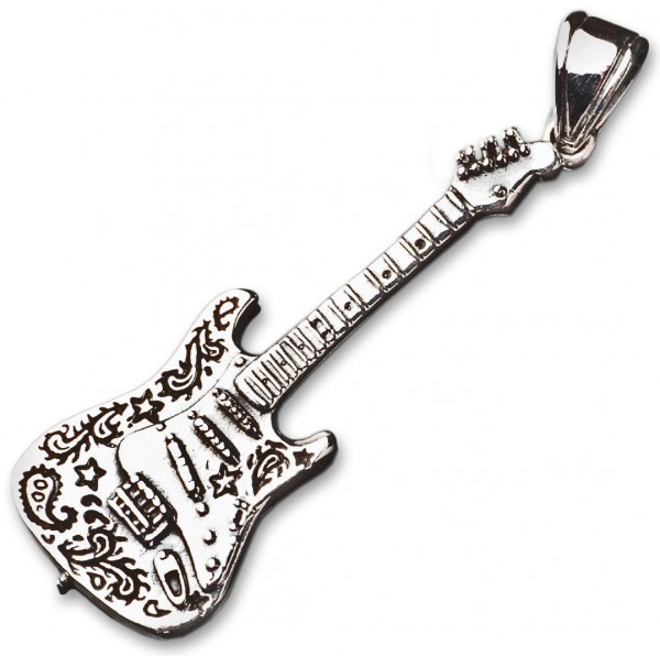 925 Sterling Silber Anhänger E-Gitarre Rock Metal Biker Kettenanhänger AS28