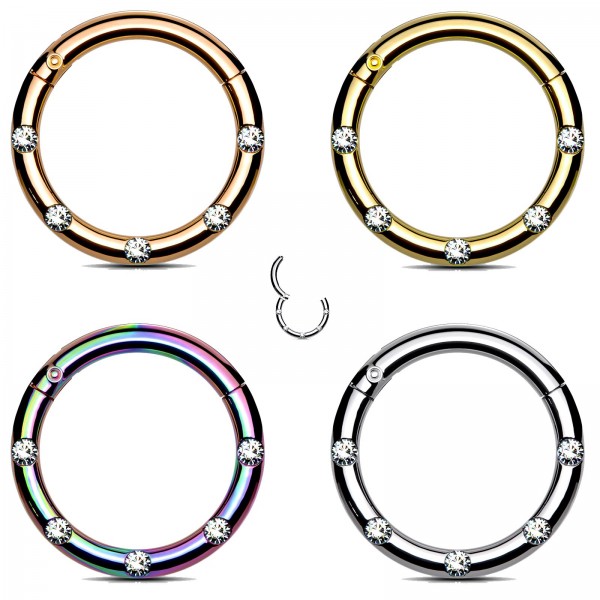 Segmentring Clicker Scharnier Septum Nasen Piercing Ring Kristall Zirkonia Ohr Z551