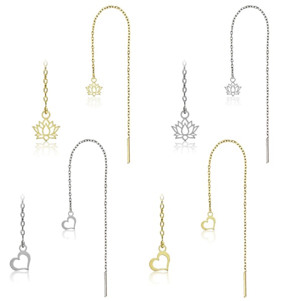 Durchzieher Ohrringe Lotus & Herz Einfädler Ketten Ohrringe Silber Gold Z601